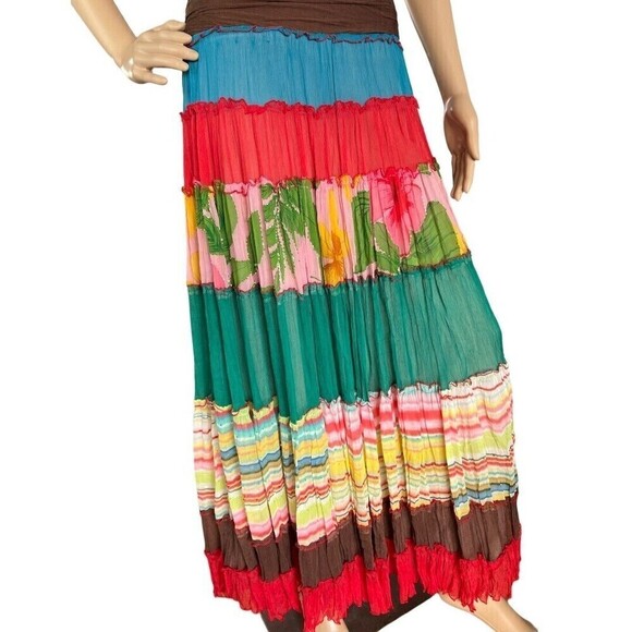 BCBGMAXAZRIA Hobo Silk Maxi Floral Multi-layer Patchwork Crinkle Dress Size 4‎ - Picture 6 of 13